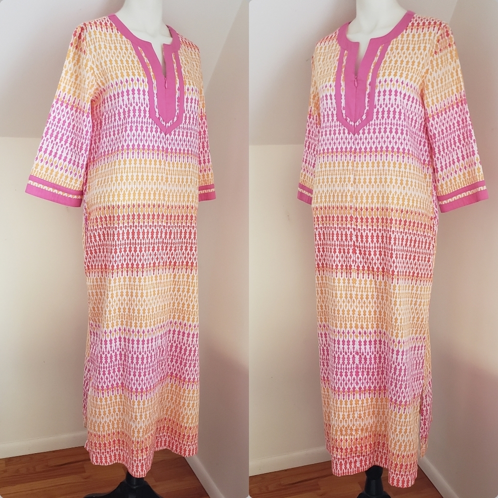 Charter Club Intimates Multicolor 3/4 Sleeve Split V-Neck 1/2 Zip Long Caftan XS - Picture 2 of 16